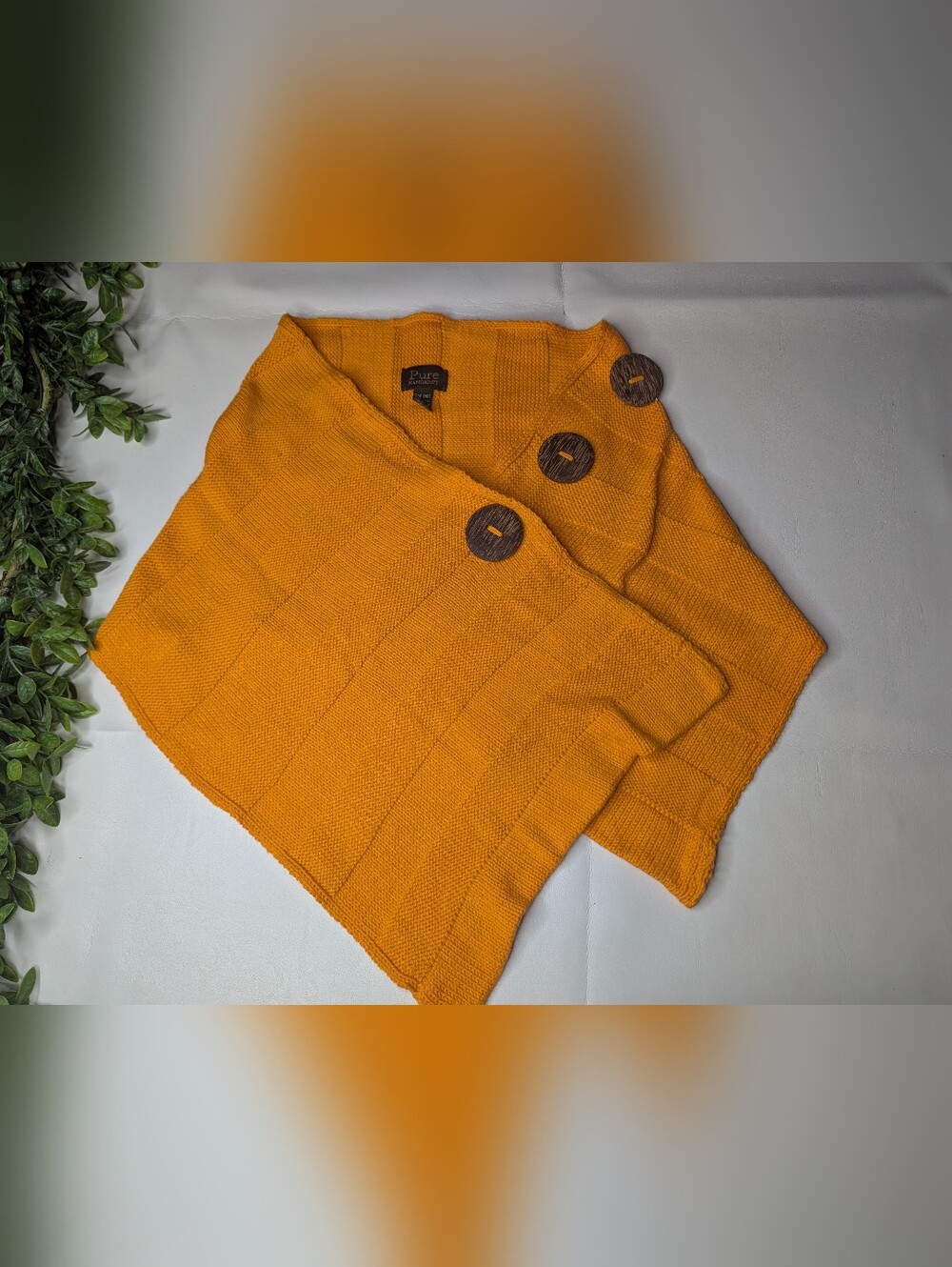 Pure HandKnit Shawl Button One Size Orange